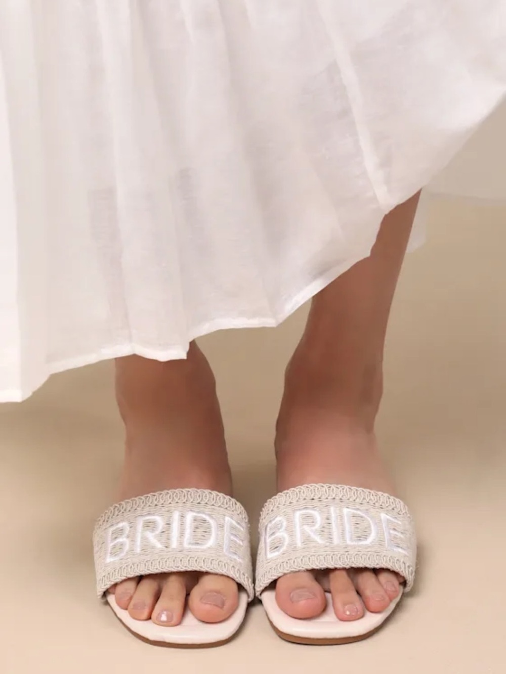 NWOT - Lulus Vincentia Beige Bride Woven Slide Sandals - size 8